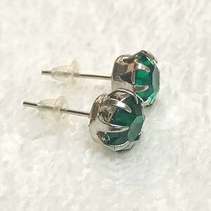 Last Pair Dark Emerald Green Colored 8MM Stainless Steel Stud Earring Clearance